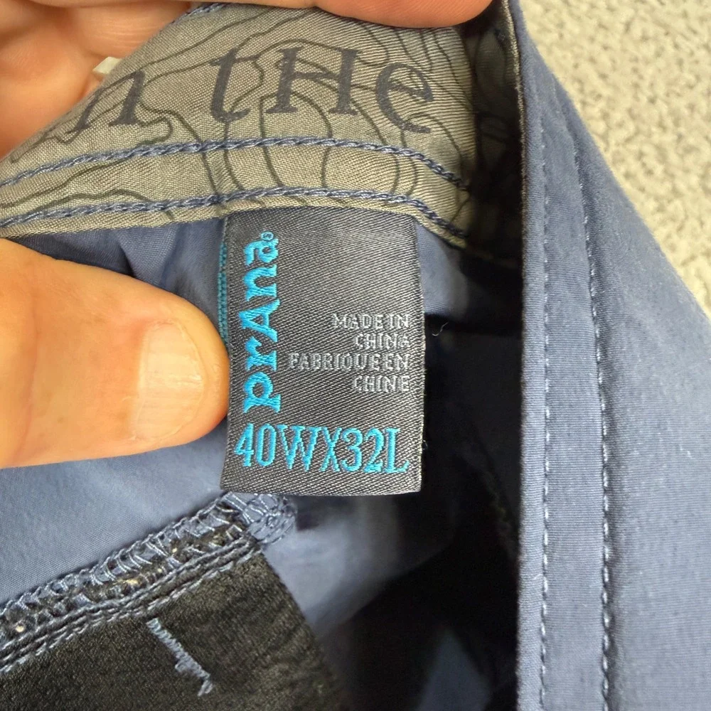 Prana Zion Mens Cargo Hiking Pants Blue Grey Stretch Nylon Belted Outdoor 38x32